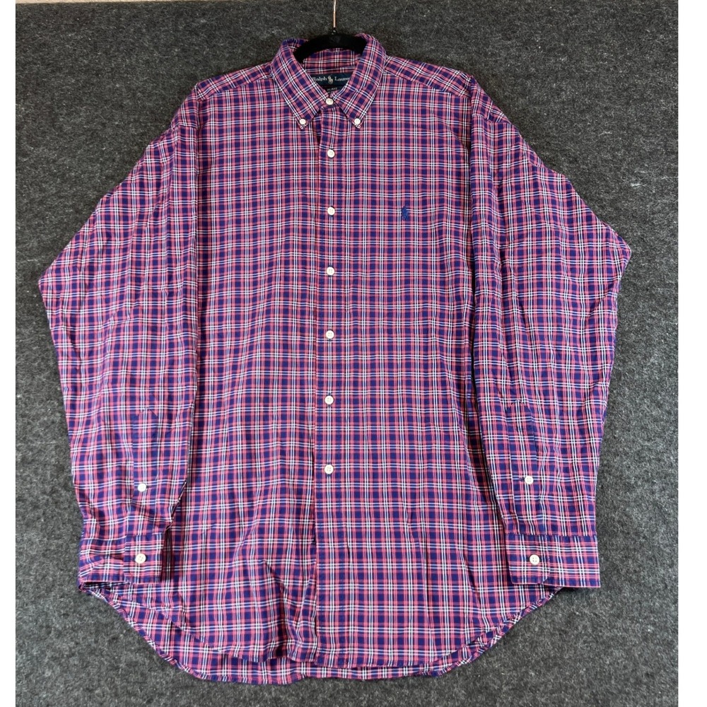 Vintage 90s Ralph Lauren Blake Plaid Two-Ply Cotton Button Down Shirt Mens L Red